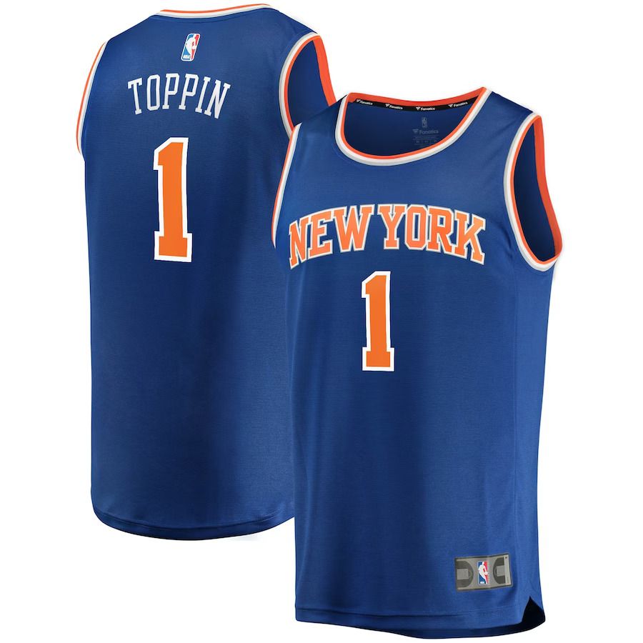 Men New York Knicks #1 Obi Toppin Fanatics Branded Blue Fast Break Replica NBA Jersey->new york knicks->NBA Jersey